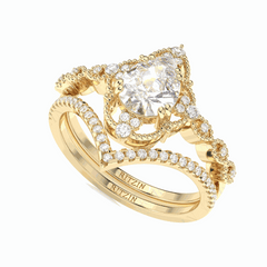 0,80 TCW Birnenschliff Brautset 18K Lab Grown Diamantring für Damen