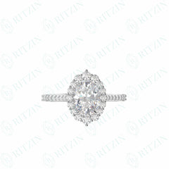 1,70 TCW Ovalschliff Halo 18K Lab Grown Diamantring für Damen