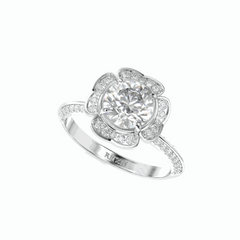 1.60 TCW Round Brilliant Cut Halo 10K Lab Grown Diamond Ring for Women