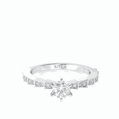 0.70 TCW Round Brilliant Cut Solitaire With Accents 18K Lab Grown Diamond Ring for Women