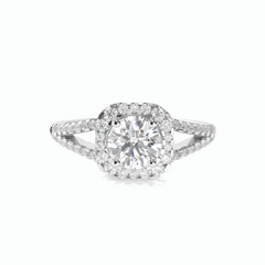 1.00 CT Round Brilliant Cut Halo 18K Lab Grown Diamond Ring for Women