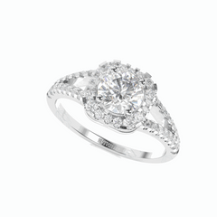 1.00 CT Round Brilliant Cut Halo 18K Lab Grown Diamond Ring for Women