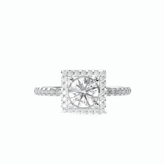 1.00 TCW Round Brilliant Cut Halo 18K Lab Grown Diamond Ring for Women