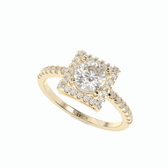 1.00 TCW Round Brilliant Cut Halo 18K Lab Grown Diamond Ring for Women