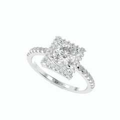 1.00 TCW Round Brilliant Cut Halo 18K Lab Grown Diamond Ring for Women