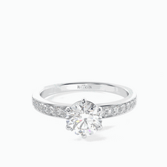 1.00 TCW Round Brilliant Cut Solitaire With Accents 18K Lab Grown Diamond Ring for Women