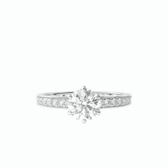 1.00 TCW Round Brilliant Cut Solitaire With Accents 18K Lab Grown Diamond Ring for Women