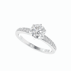 1.00 TCW Round Brilliant Cut Solitaire With Accents 18K Lab Grown Diamond Ring for Women