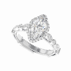 1.00 CT Marquise Cut Halo 18K Lab Grown Diamond Ring for Women