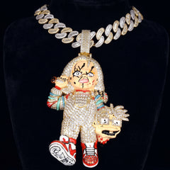 3 Inch Custom Pendant & 10mm Cuban Chain 22 Inches Long Set-Silver & VVS Lab Diamond