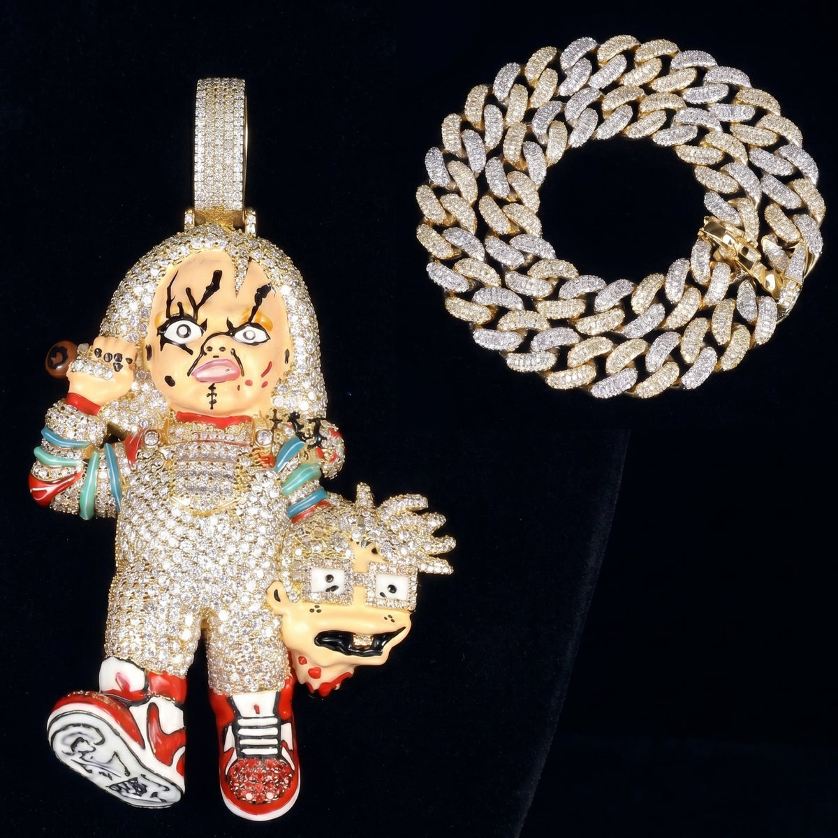 3 Inch Custom Pendant & 10mm Cuban Chain 22 Inches Long Set-Silver & VVS Lab Diamond